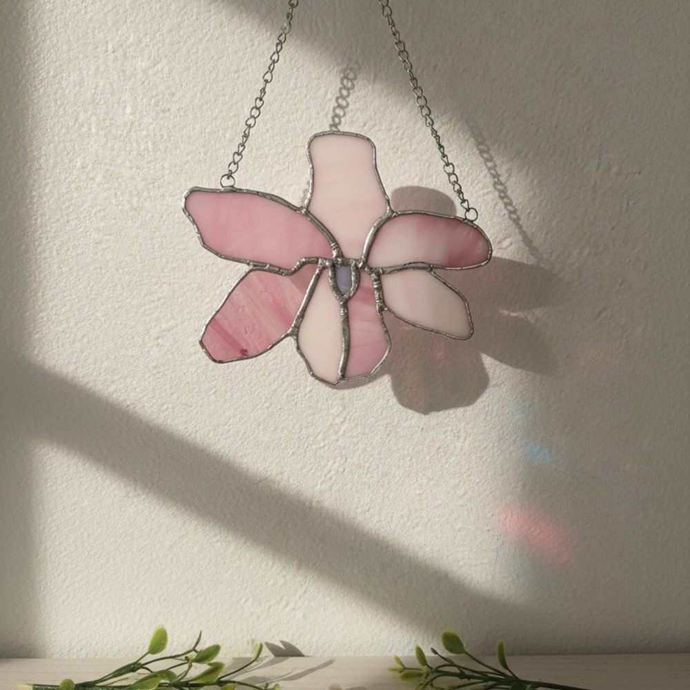 Pink Stained Glass Flower Art